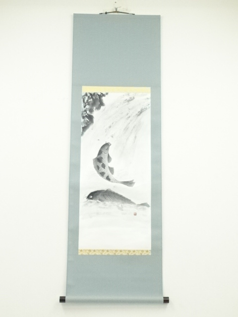 JAPANESE HANGING SCROLL / HAND PAINTED / PAIRED CARPS 